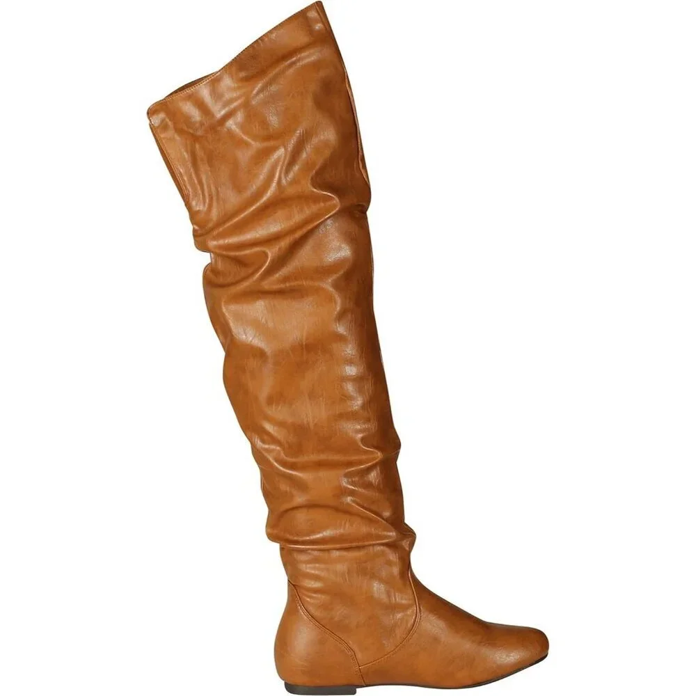 Women's Pu Tan Polyurethane (PU) Knee High Pointed Toe Low Heel Western Boots